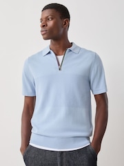 PS Paul Smith Blue Block Rib Signature Stripe Zip Neck Polo Shirt - Image 4 of 8