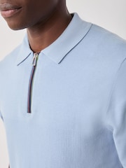 PS Paul Smith Blue Block Rib Signature Stripe Zip Neck Polo Shirt - Image 6 of 8