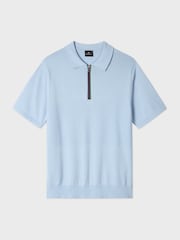 PS Paul Smith Blue Block Rib Signature Stripe Zip Neck Polo Shirt - Image 7 of 8