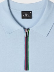 PS Paul Smith Blue Block Rib Signature Stripe Zip Neck Polo Shirt - Image 8 of 8