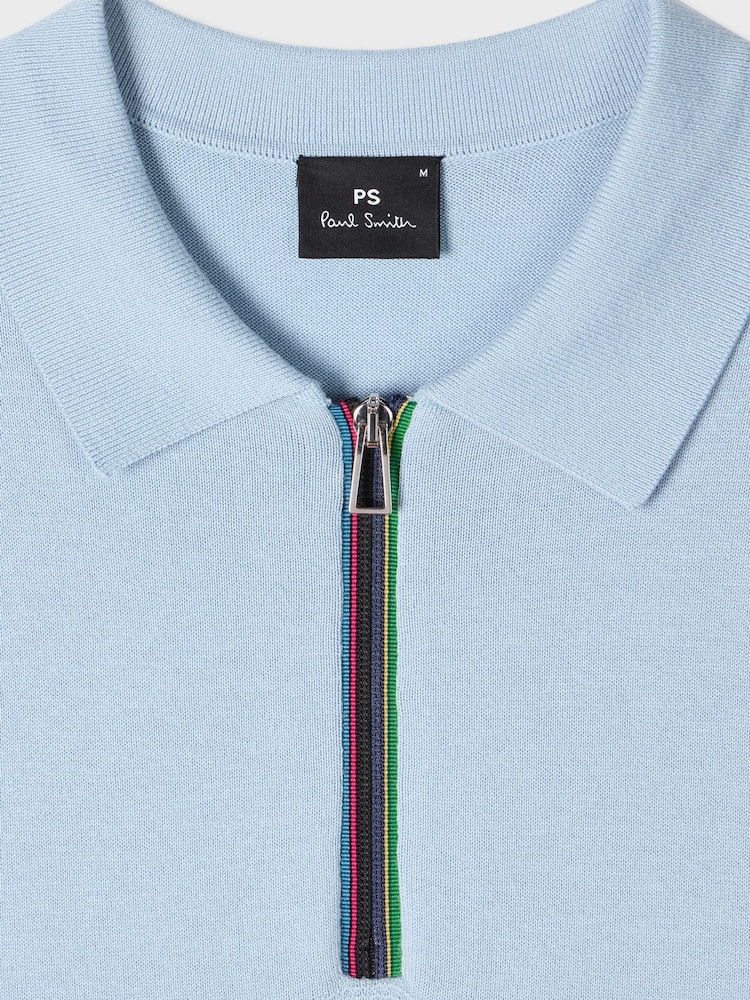 PS Paul Smith Blue Block Rib Signature Stripe Zip Neck Polo Shirt - Image 8 of 8 PS Paul Smith Blue Block Rib Signature Stripe Zip Neck Polo Shirt - Image 8 of 8