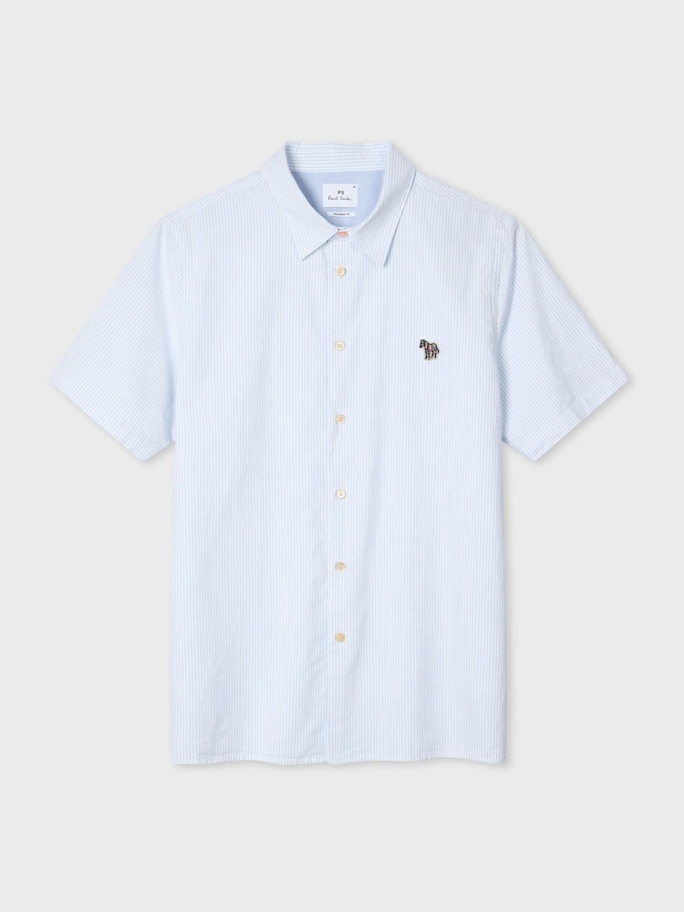 PS Paul Smith Blue Stripe Short Sleeve Zebra Logo Shirt - Image 1 of 5
