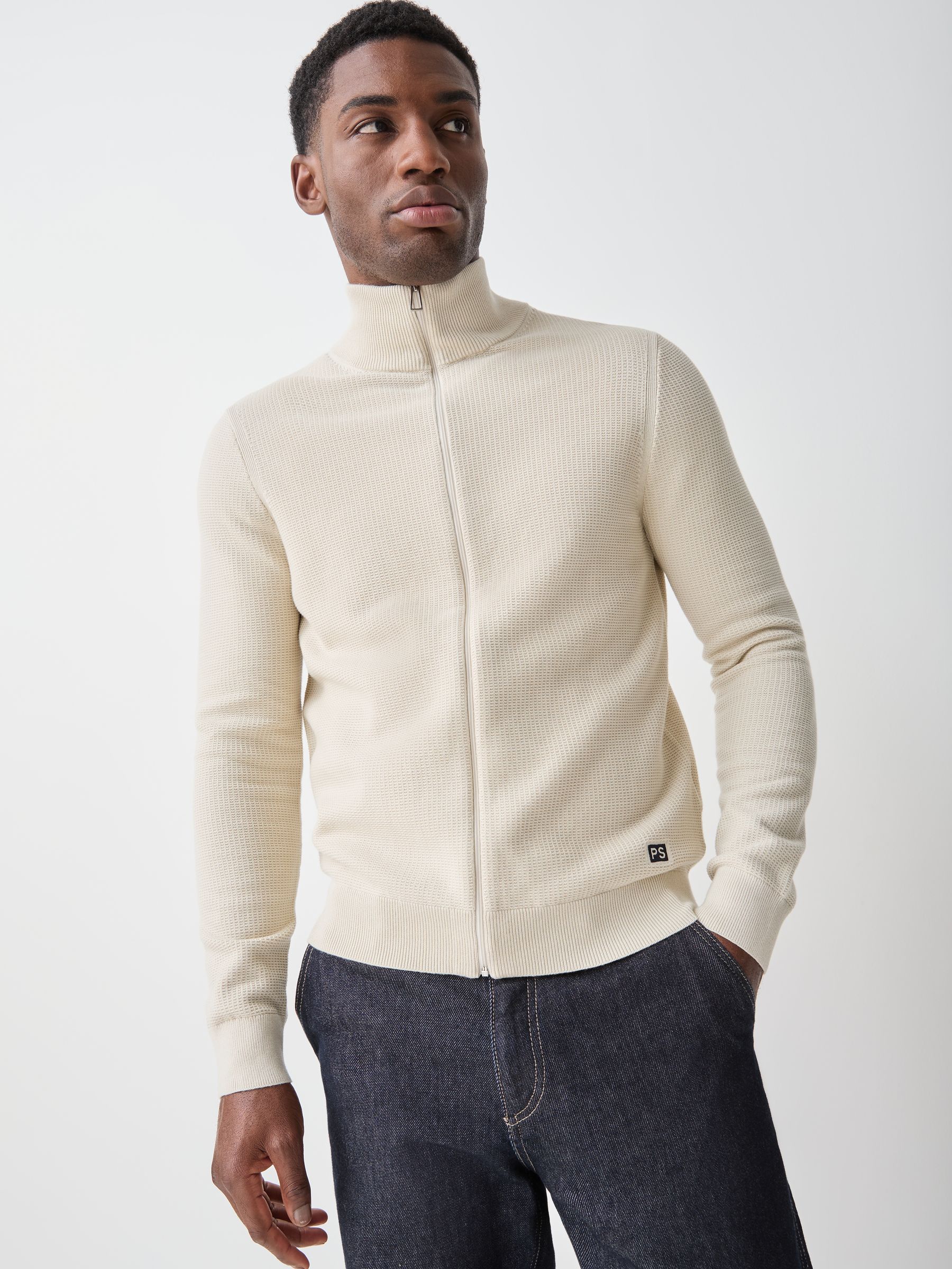 Ps Paul Smith Men's Cream Zip Through Waffle Texture Cardigan - Image 1