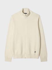 PS Paul Smith Cream Zip Through Waffle Texture Cardigan - Image 1 of 5