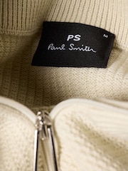 PS Paul Smith Cream Zip Through Waffle Texture Cardigan - Image 2 of 5