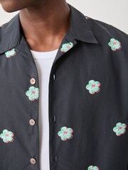 PS Paul Smith Black Floral Print Short Sleeve Revere Collar Shirt - Image 4 of 7