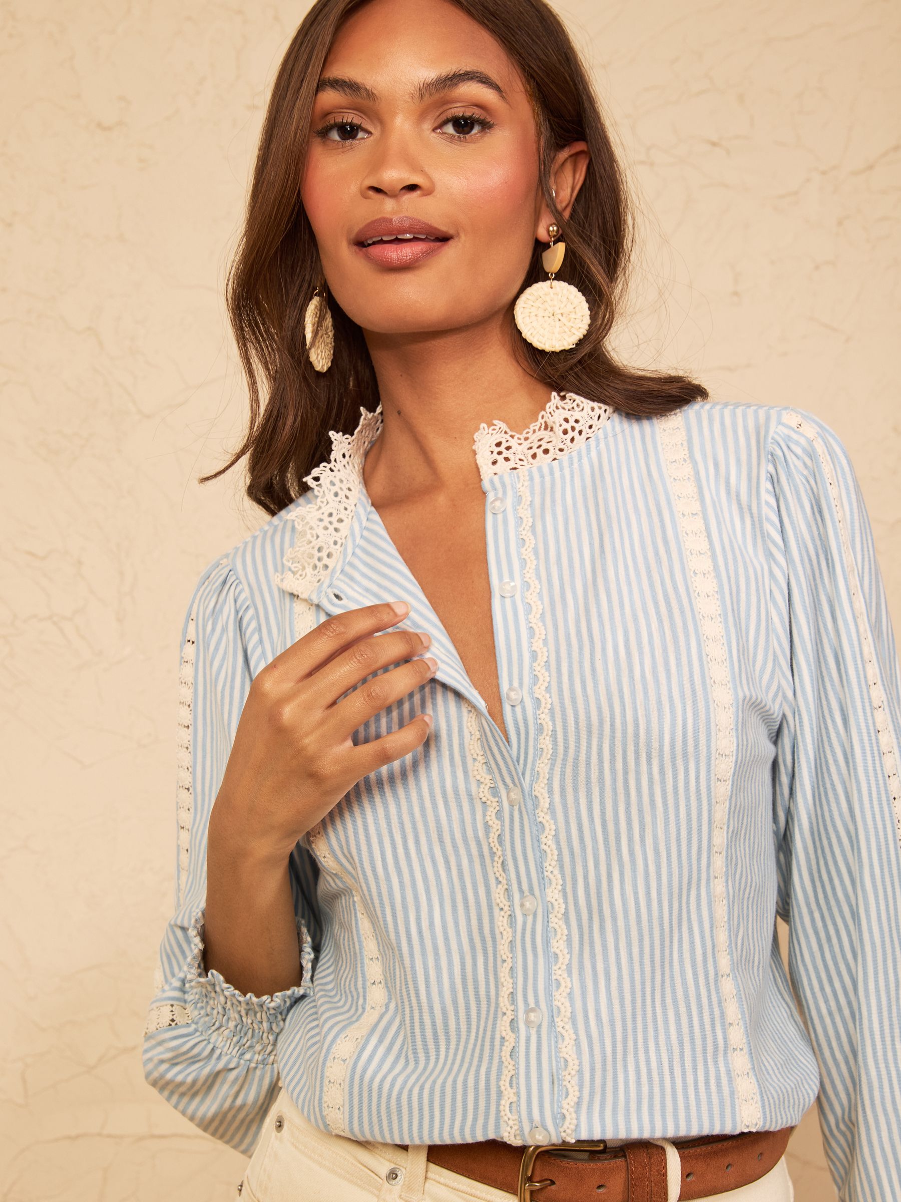 Buy Love & Roses Blue and White Stripe 3/4 Sleeve Broderie Jersey