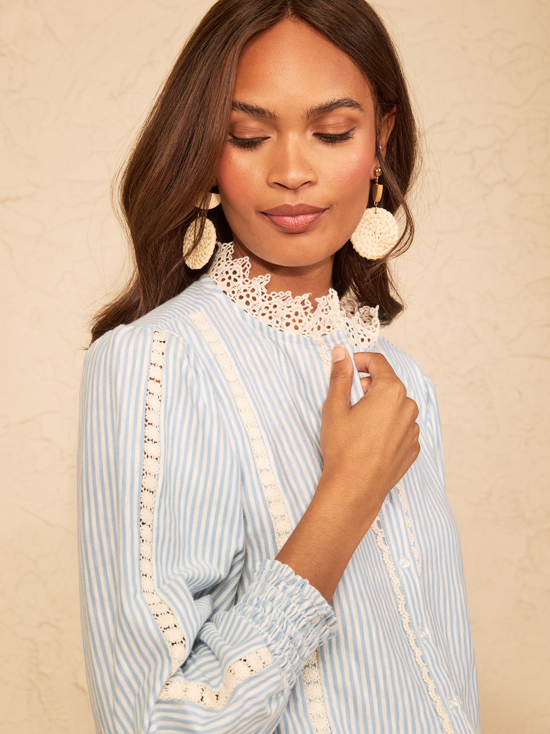 Buy Love & Roses Blue and White Stripe 3/4 Sleeve Broderie Jersey