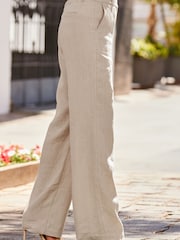 Sosandar Natural Linen Wide Leg Trousers - Image 3 of 4