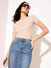 Friends Like These Mid Blue Split Front Denim Midi Skirt - Image 2 of 4