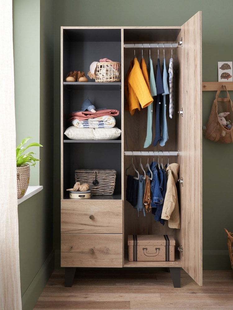 Tutti Bambini Distressed Oak Slate Grey Como Nursery Wardrobe - Image 2 of 4 Tutti Bambini Distressed Oak Slate Grey Como Nursery Wardrobe - Image 2 of 4
