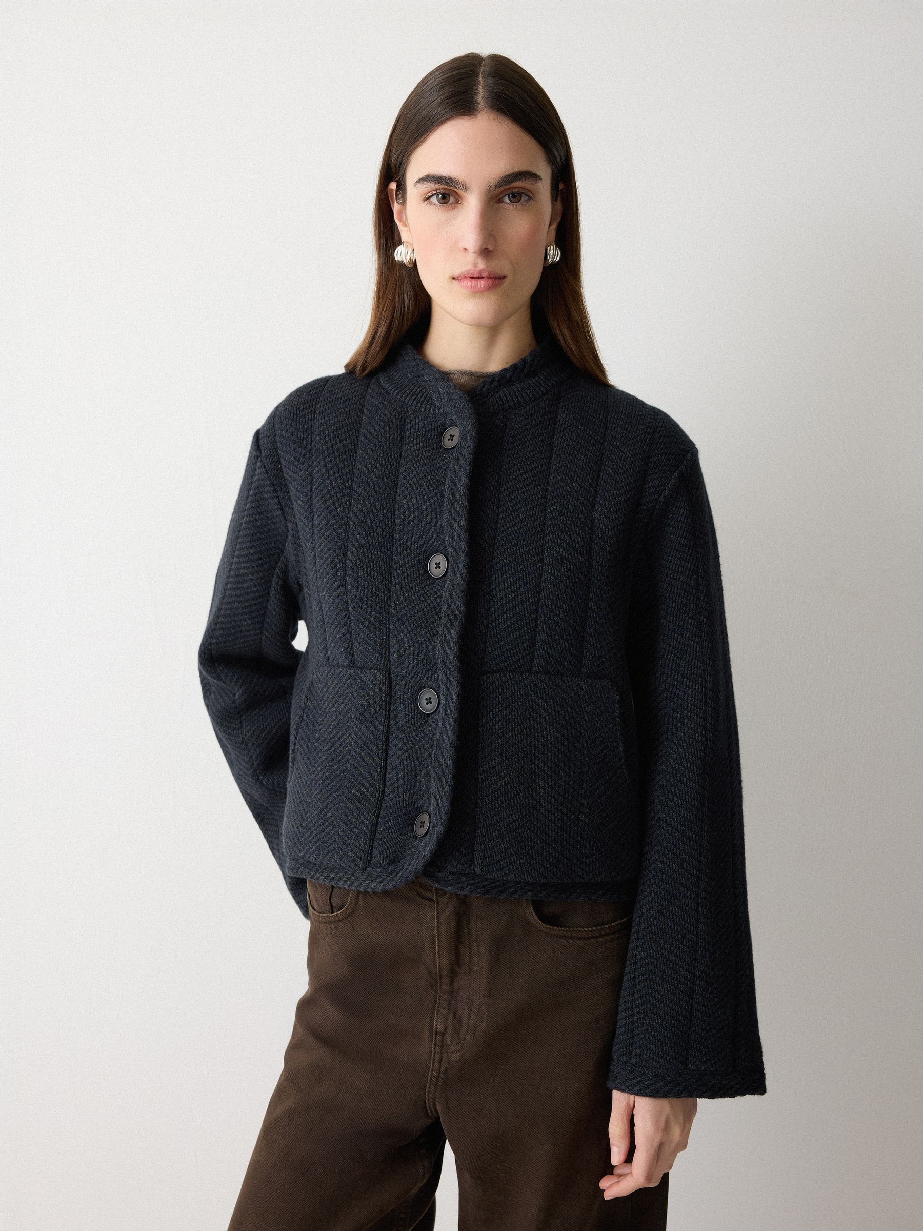 トップス Western Stitch Knit jacket Buy Jigsaw Blue Satin Lined Knitted Jacket from the Next UK online