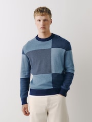 Blue Check Crew Neck Jumper - Image 1 of 8