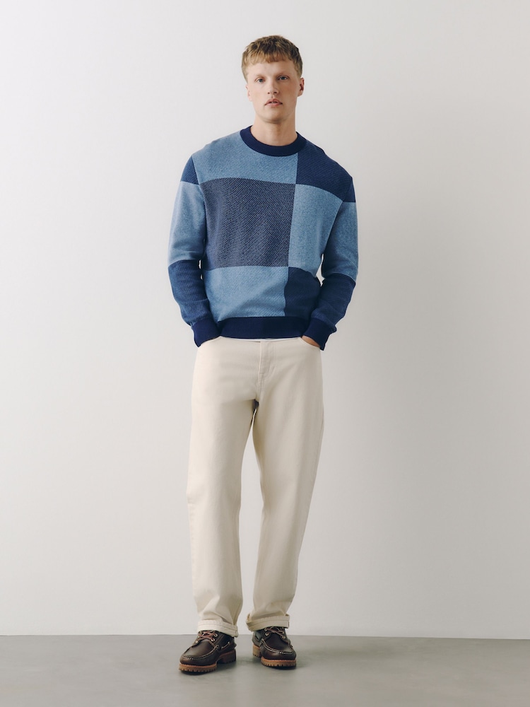 Blue Check Crew Neck Jumper - Image 2 of 8