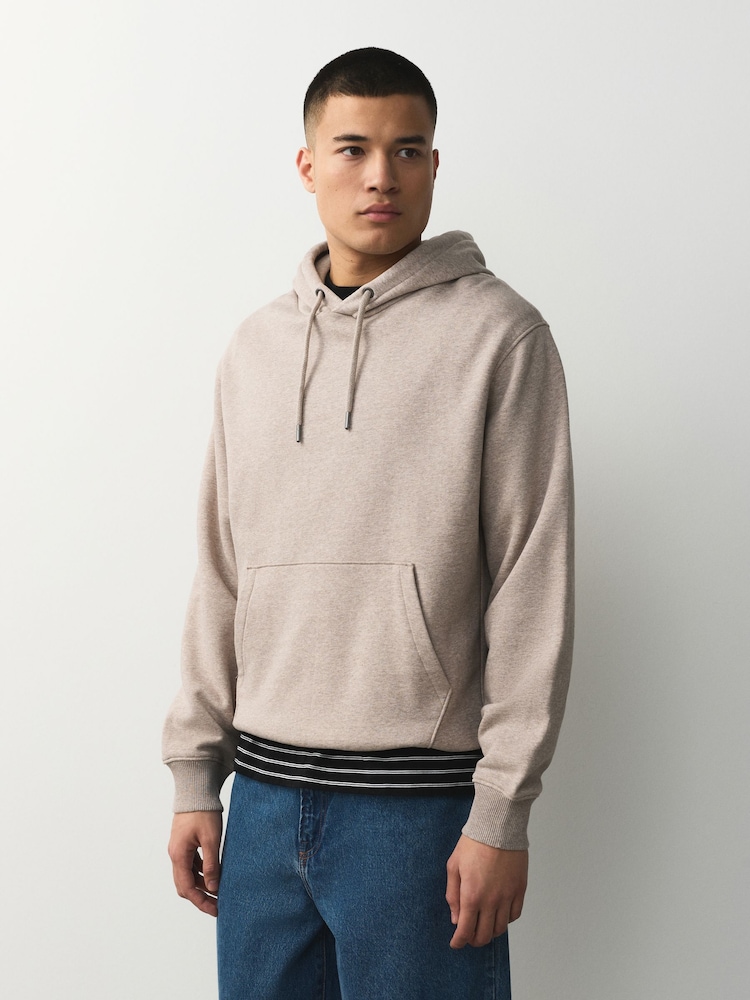 Neutral Marl Regular Fit Heavyweight Cotton Rich Jersey Hoodie - Image 1 of 7
