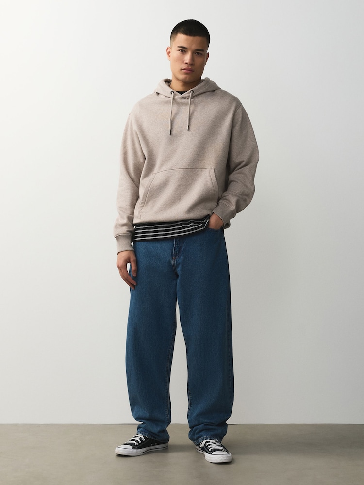 Neutral Marl Regular Fit Heavyweight Cotton Rich Jersey Hoodie - Image 2 of 7