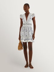 Farm Rio Blue Flowers Arch Mini Dress - Image 1 of 4