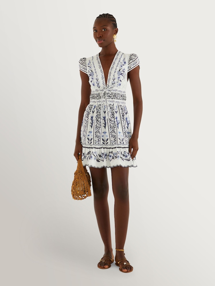 Farm Rio Blue Flowers Arch Mini Dress - Image 1 of 4 Farm Rio Blue Flowers Arch Mini Dress - Image 1 of 4