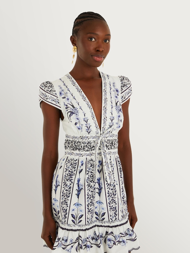 Farm Rio Blue Flowers Arch Mini Dress - Image 2 of 4 Farm Rio Blue Flowers Arch Mini Dress - Image 2 of 4