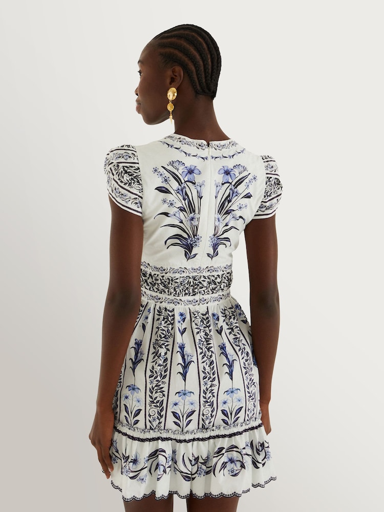 farm rio blue and white dress Open-Back Mini Blend Midi Dress In Mixed Ondina Blue With Bubble Shoulder Straps Buy Farm Rio Blue Flowers