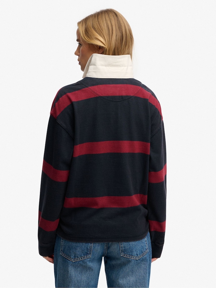 Superdry Blue Heritage Stripe Rugby Shirt - Image 2 of 5