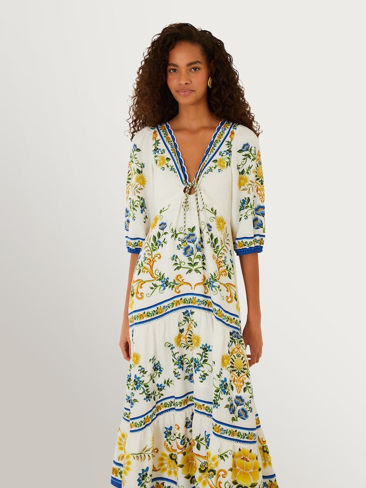 blue winter tapestry long sleeve maxi dress Buy Farm Rio White Emily Floral from Next USA %20The%20product%20images%20(without%20model)%20are%20closest%20to%20the%20true%20color%20of%20the%20item Where You Lead I Color:Melon Collection-1st-Day Embroidered dress