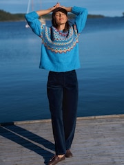 Navy Blue Corduroy Barrel Leg Trousers - Image 1 of 7