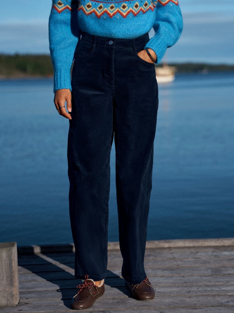 Navy Blue Corduroy Barrel Leg Trousers - Image 2 of 7
