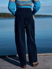 Navy Blue Corduroy Barrel Leg Trousers - Image 3 of 7