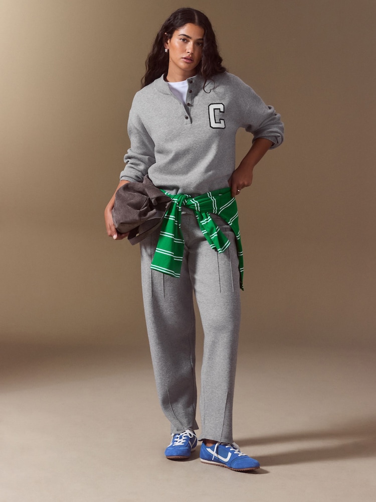 Grey Henley Cosy Knit Long Sleeve Jumper - Image 2 of 8 Grey Henley Cosy Knit Long Sleeve Jumper - Image 2 of 8