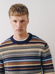 Multi Stripe Cosy Crew Neck Jumper with Wool - Image 1 of 5
