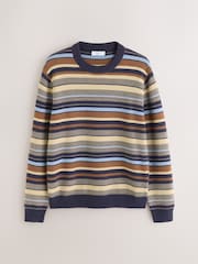 Blue/Brown Stripe Cosy Crew Neck Jumper with Wool - Image 6 of 8