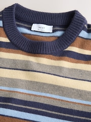 Blue/Brown Stripe Cosy Crew Neck Jumper with Wool - Image 7 of 8