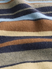 Blue/Brown Stripe Cosy Crew Neck Jumper with Wool - Image 8 of 8