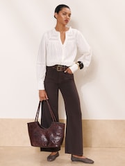 Lipsy White Broderie Insert Trim Grandad Shirt - Image 2 of 5