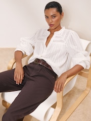 Lipsy White Broderie Insert Trim Grandad Shirt - Image 3 of 5