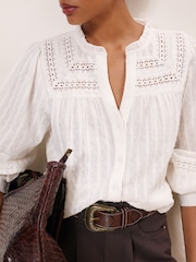 Lipsy White Broderie Insert Trim Grandad Shirt - Image 4 of 5