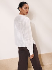 Lipsy White Broderie Insert Trim Grandad Shirt - Image 5 of 5
