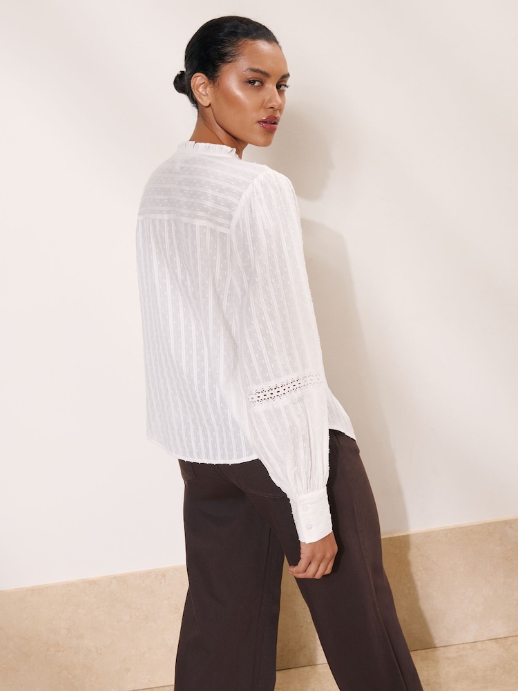 Lipsy White Broderie Insert Trim Grandad Shirt - Image 5 of 5