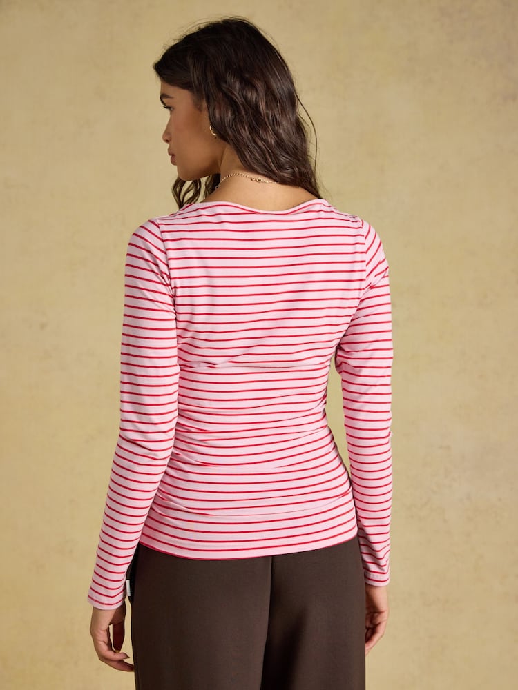 Joules Pink/Red Double Layer Front Long Sleeve Boat Neck Jersey Top - Image 2 of 8 Joules Pink/Red Double Layer Front Long Sleeve Boat Neck Jersey Top - Image 2 of 8