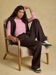 Joules Pink/Red Double Layer Front Long Sleeve Boat Neck Jersey Top - Image 3 of 8