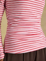 Joules Pink/Red Double Layer Front Long Sleeve Boat Neck Jersey Top - Image 5 of 8