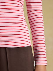 Joules Pink/Red Double Layer Front Long Sleeve Boat Neck Jersey Top - Image 7 of 8