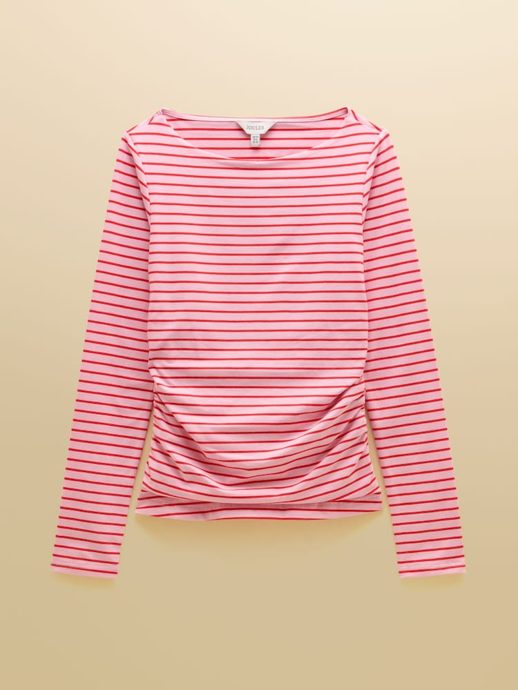Joules Pink/Red Double Layer Front Long Sleeve Boat Neck Jersey Top - Image 8 of 8 Joules Pink/Red Double Layer Front Long Sleeve Boat Neck Jersey Top - Image 8 of 8