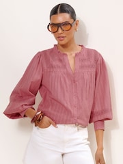 Lipsy Pink Broderie Insert Trim Grandad Shirt - Image 1 of 5