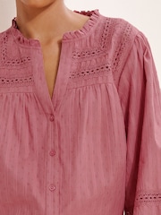 Lipsy Pink Broderie Insert Trim Grandad Shirt - Image 3 of 5