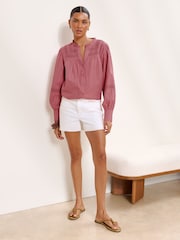 Lipsy Pink Broderie Insert Trim Grandad Shirt - Image 4 of 5