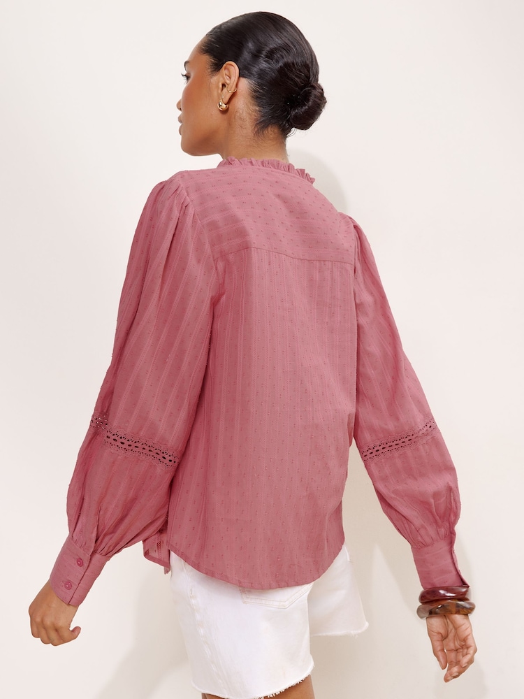 Lipsy Pink Broderie Insert Trim Grandad Shirt - Image 5 of 5 Lipsy Pink Broderie Insert Trim Grandad Shirt - Image 5 of 5