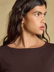 Joules Chocolate Brown Double Layer Front Long Sleeve Boat Neck Jersey Top - Image 3 of 7
