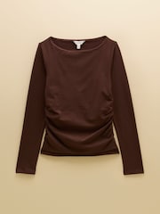 Joules Chocolate Brown Double Layer Front Long Sleeve Boat Neck Jersey Top - Image 7 of 7